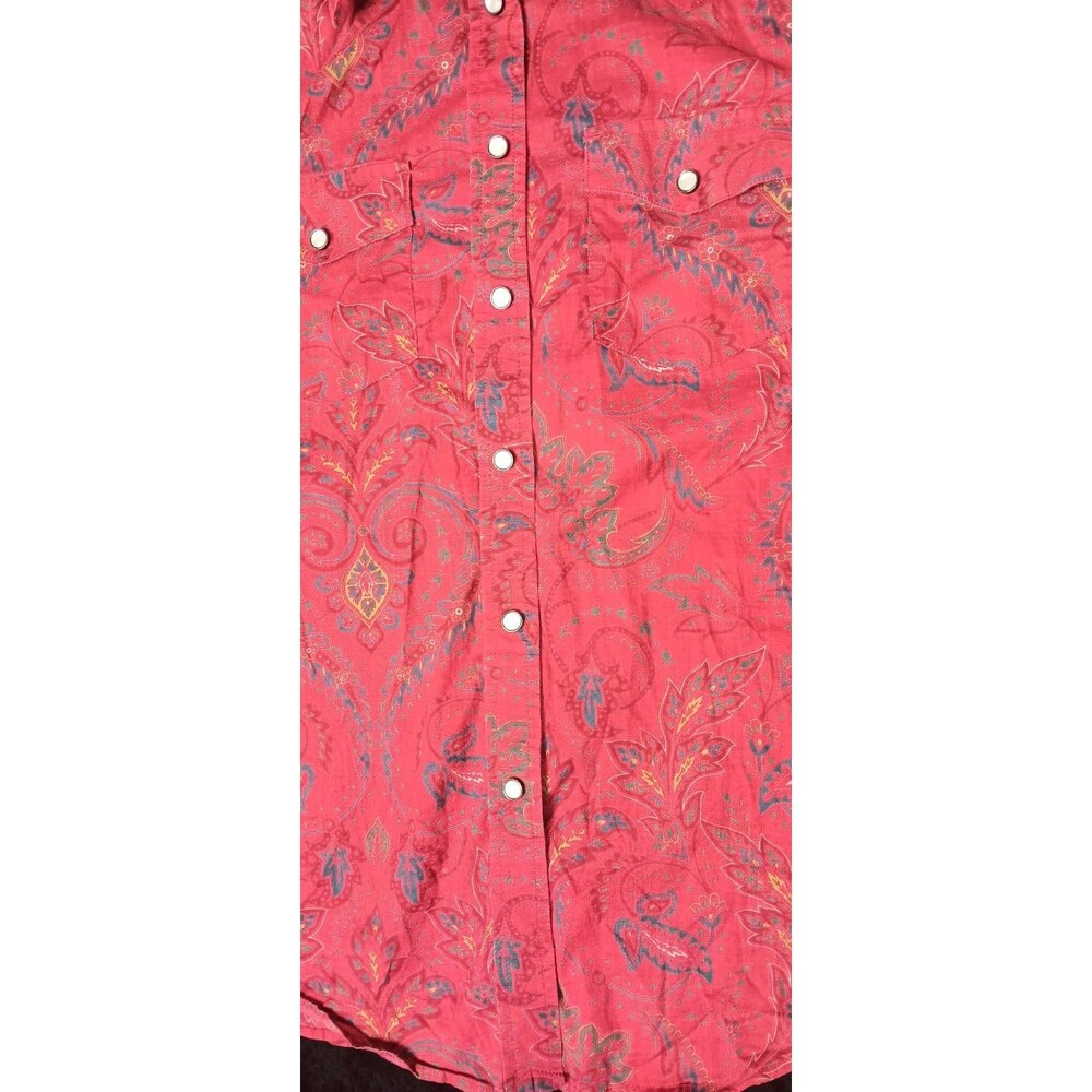 VTG Ralph Lauren Jeans Company Long Sleeve Pearl Snap Button Up M Red Paisley - Picture 7 of 12